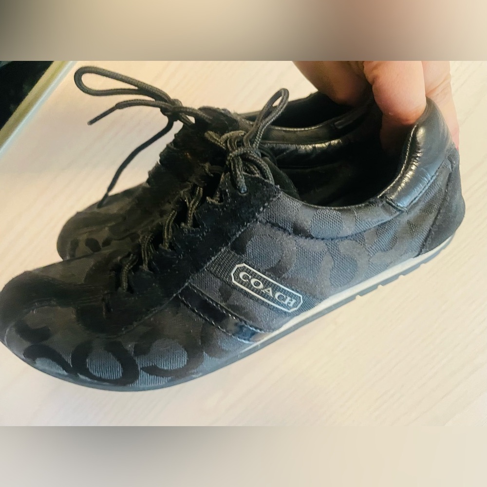 Coach Black sneakers. Black canvas and velour detailing.